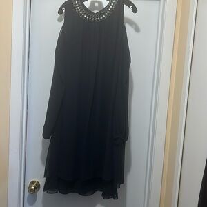 Beautiful dark blue after five dress with beads and rhinestone neck line